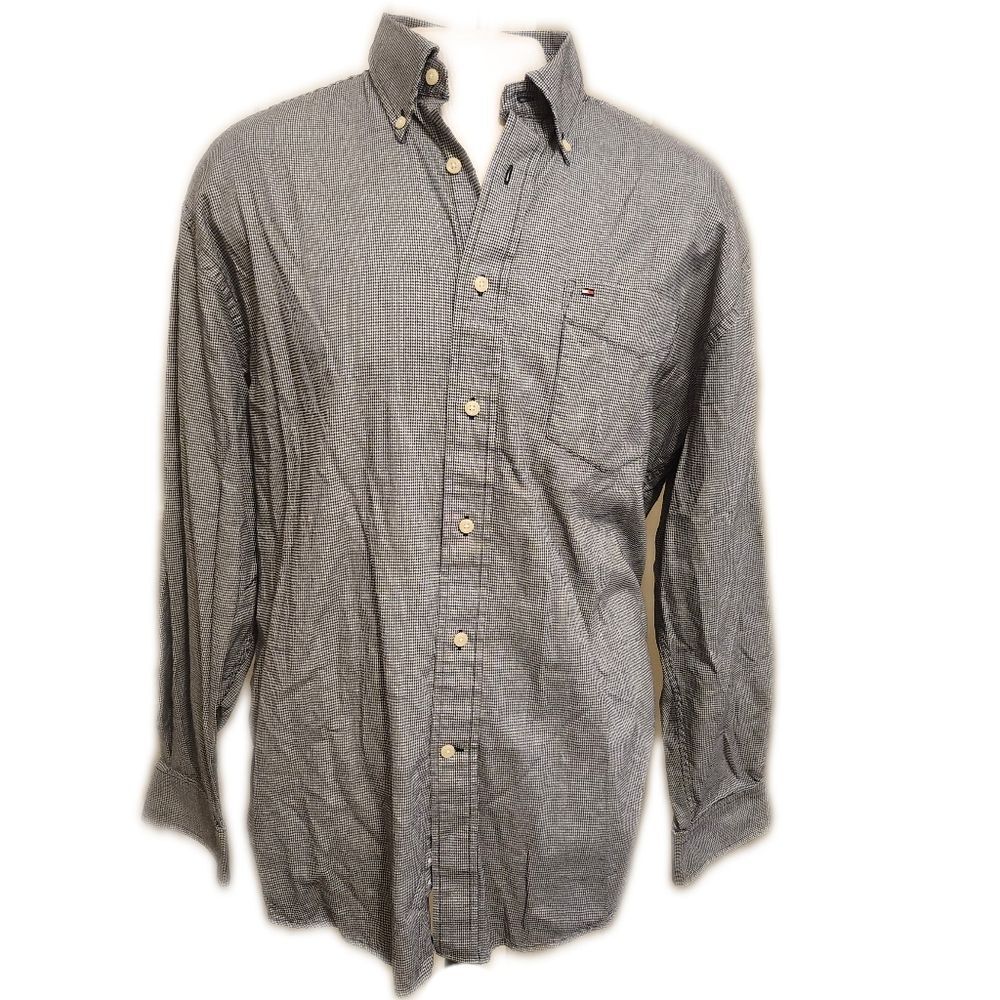 Tommy Hilfiger navy & white houndstooth pattern button down shirt L